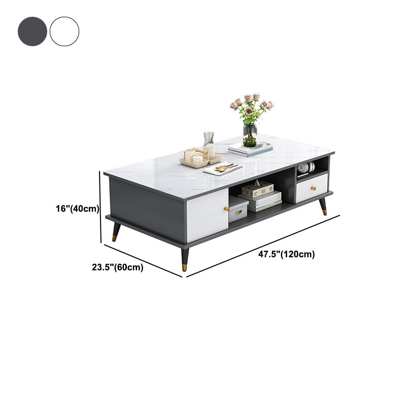 15.7" H Rectangle Wooden Coffee Table Metal 4 Legs Cocktail Table with Storage