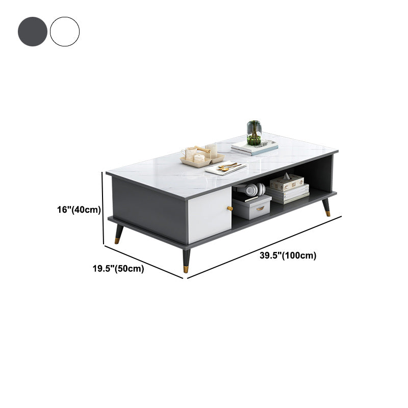 15.7" H Rectangle Wooden Coffee Table Metal 4 Legs Cocktail Table with Storage