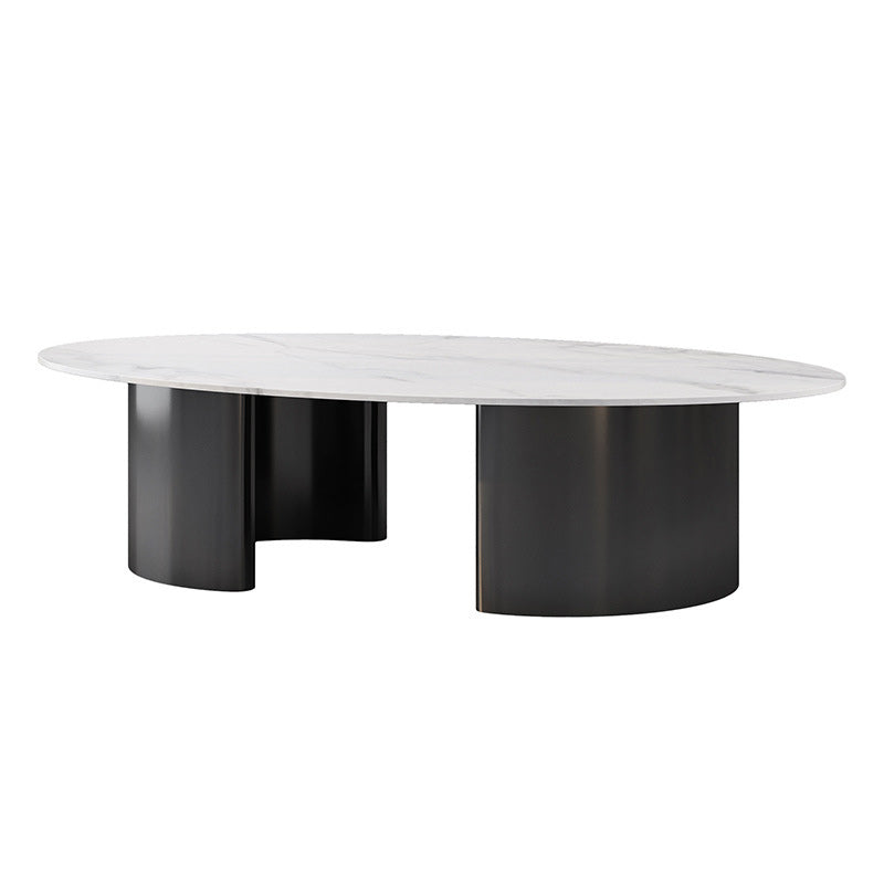 Glam 15.7" H Oval Slate Coffee Table Iron 2 Legs Cocktail Table