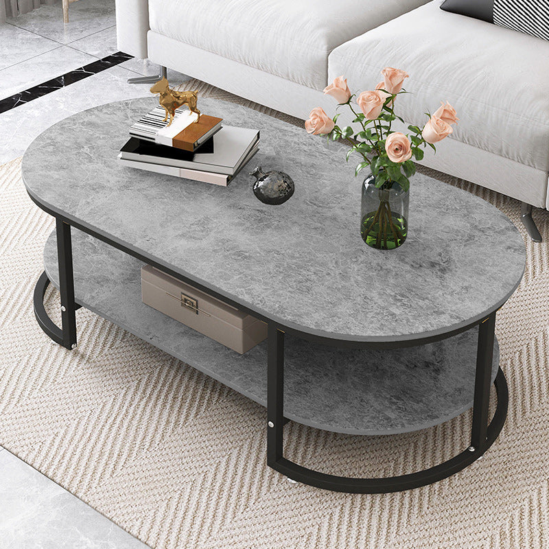 Oval Modern Coffee Table Wood Minimalist Coffee Table for Living Room