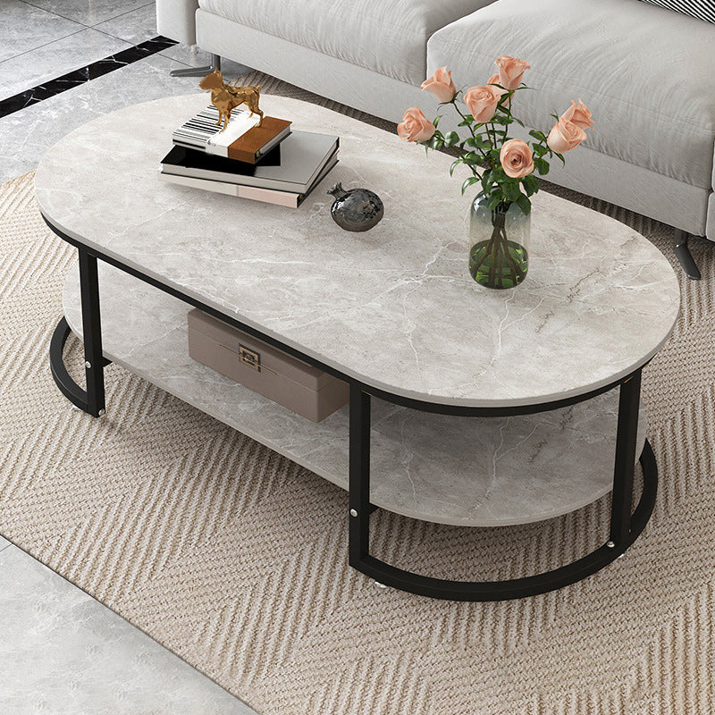 Oval Modern Coffee Table Wood Minimalist Coffee Table for Living Room
