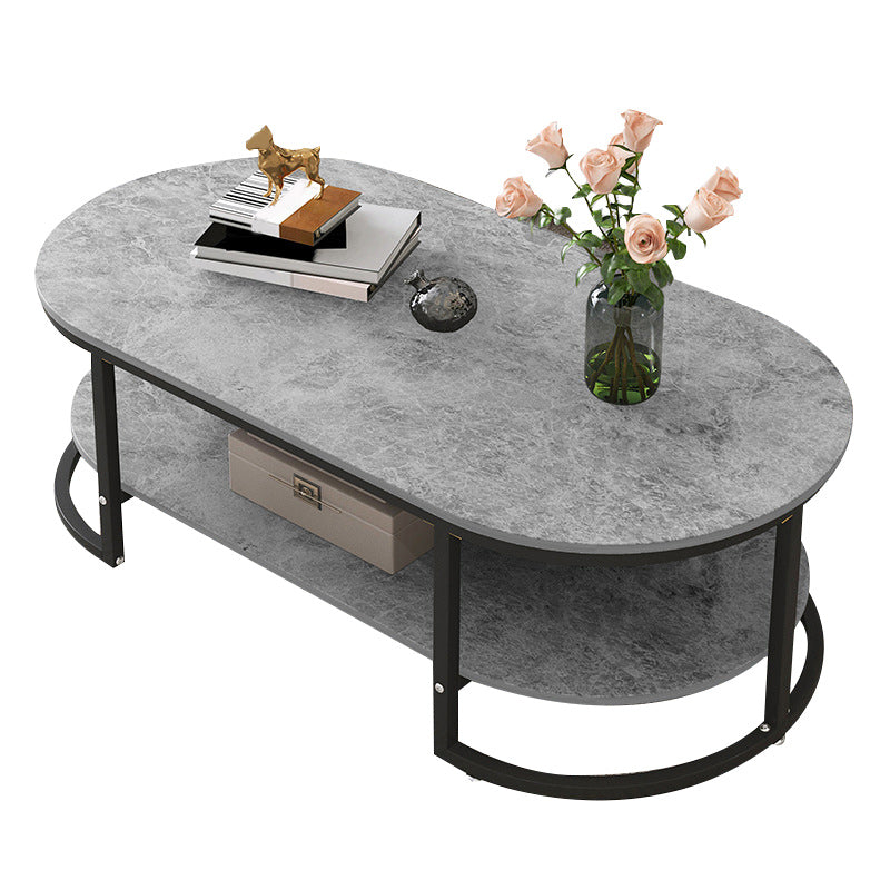 Oval Modern Coffee Table Wood Minimalist Coffee Table for Living Room