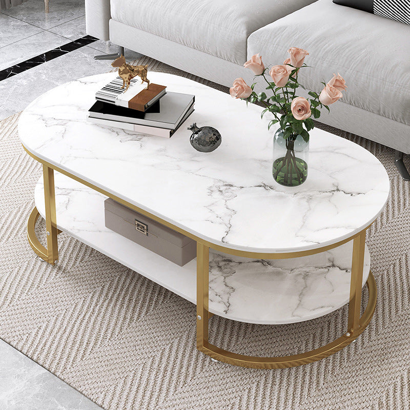 Oval Modern Coffee Table Wood Minimalist Coffee Table for Living Room