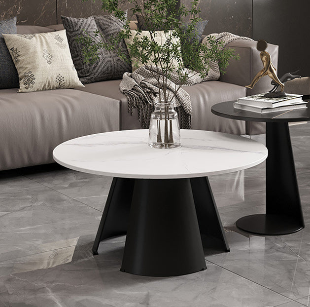 Abstract Base Design Round Slate Table Board Glam Style Metal Leg Coffee Table