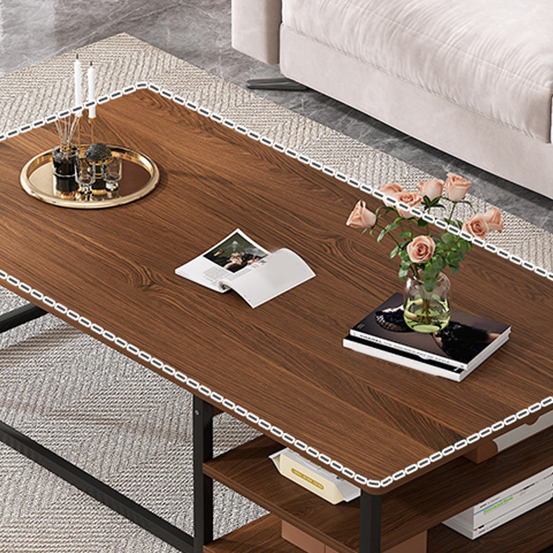 16.5" H Modern Rectangle Wooden Coffee Table Metal Frame Cocktail Table