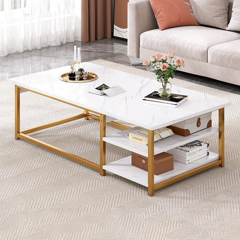 16.5" H Modern Rectangle Wooden Coffee Table Metal Frame Cocktail Table