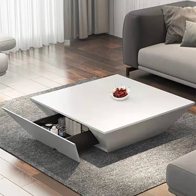 Modern Style Square Wooden Table with Square Block Base Coffee Table with Drawers