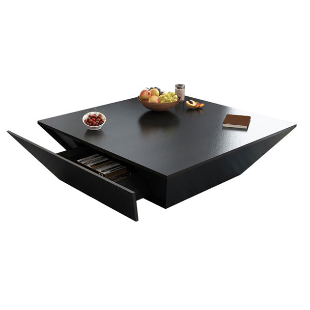 Modern Style Square Wooden Table with Square Block Base Coffee Table with Drawers