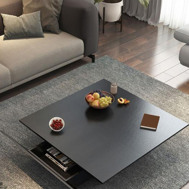 Modern Style Square Wooden Table with Square Block Base Coffee Table with Drawers