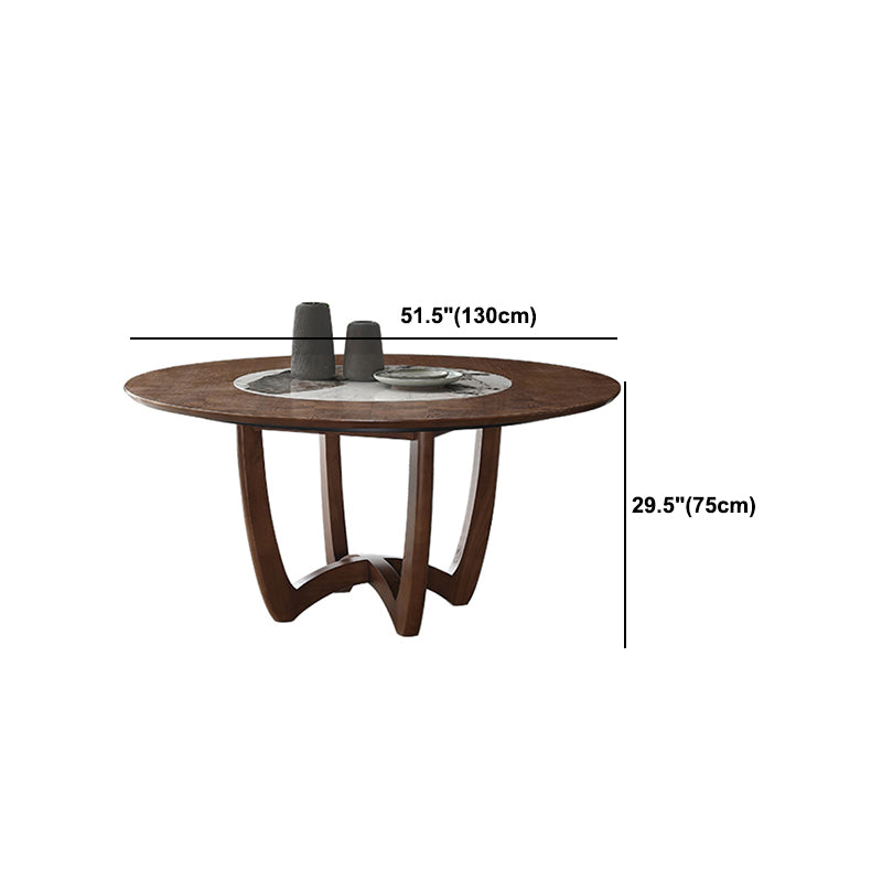 Brown Solid Wood Dining Table Turntable Furniture with Pedestal Base for Home