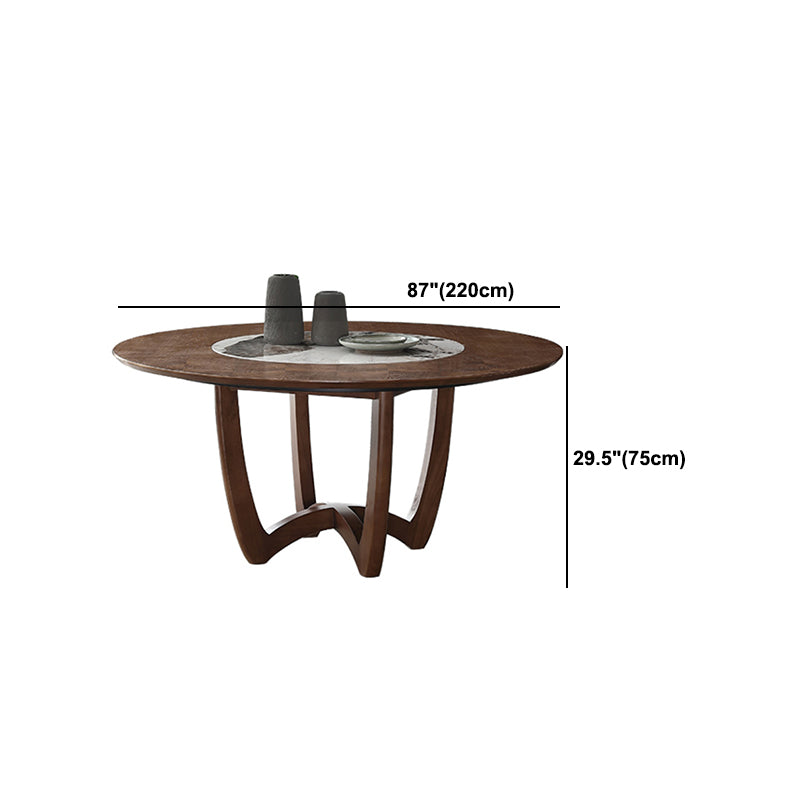 Brown Solid Wood Dining Table Turntable Furniture with Pedestal Base for Home