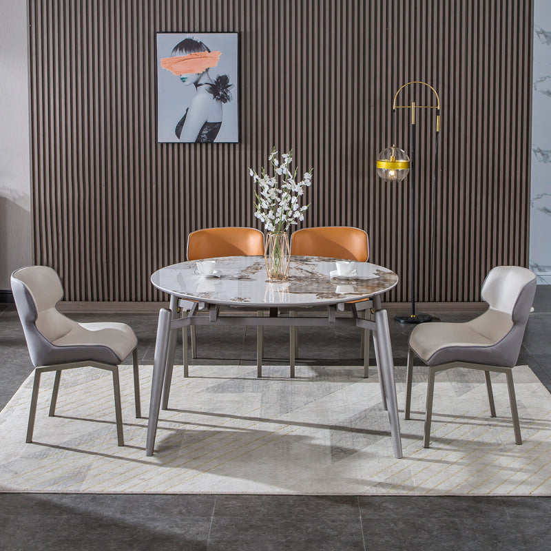 Extendable Dining Table Modern Round Stone Dinner Room Kitchen Table