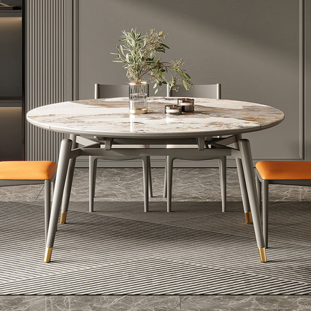 Extendable Dining Table Modern Round Stone Dinner Room Kitchen Table