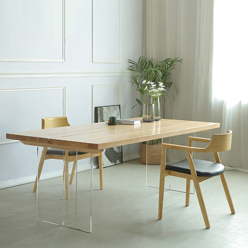 Pine Solid Wood Dining Table Rectangle Dining Table with Double Pedestal Base