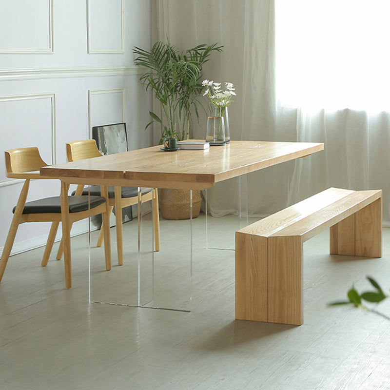 Pine Solid Wood Dining Table Rectangle Dining Table with Double Pedestal Base