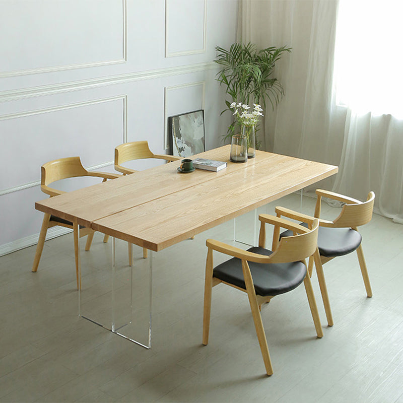 Pine Solid Wood Dining Table Rectangle Dining Table with Double Pedestal Base