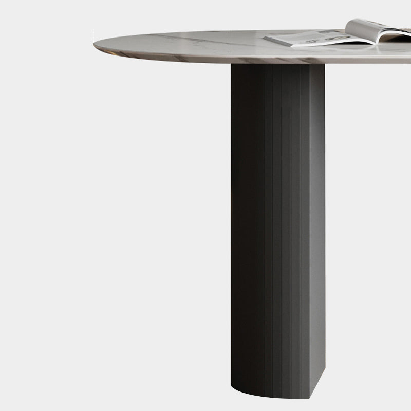 Oval Dining Table Stone Dining Table in White Top with Double Pedestal