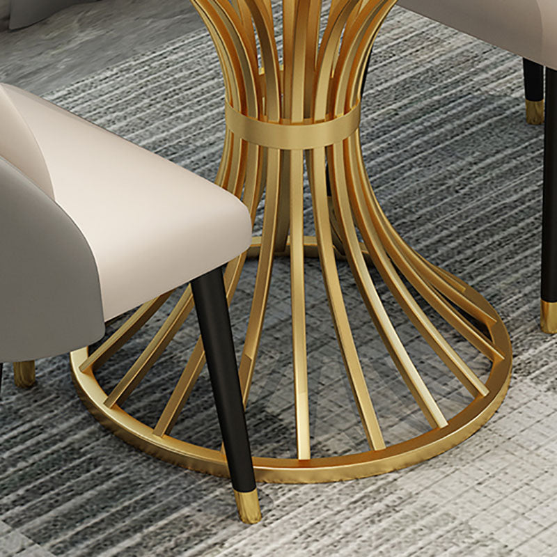 Gold Pedestal Dining Table Modern Style Round Stone Top Table