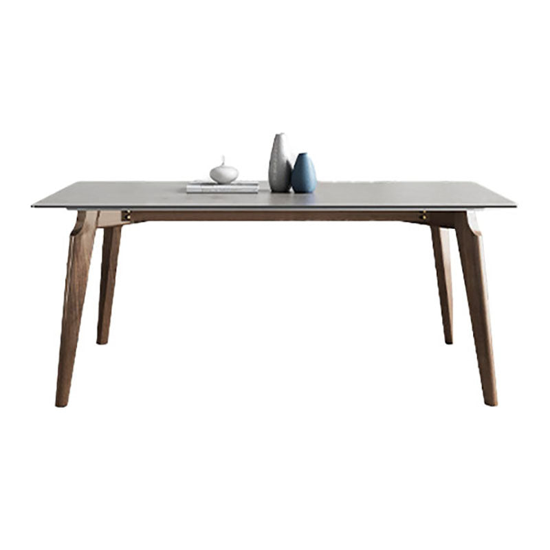 Retro Modern Grey Top Table Solid Wood 4 Legs Dining Room Table