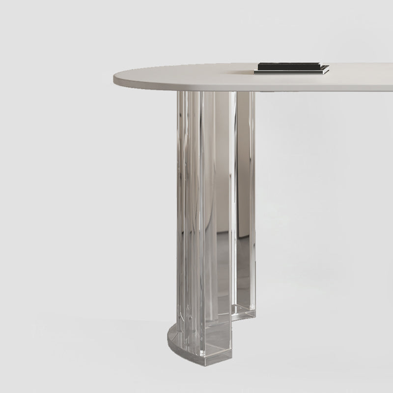 White Top Oval Dining Table Stone Dining Table with Acrylic Base