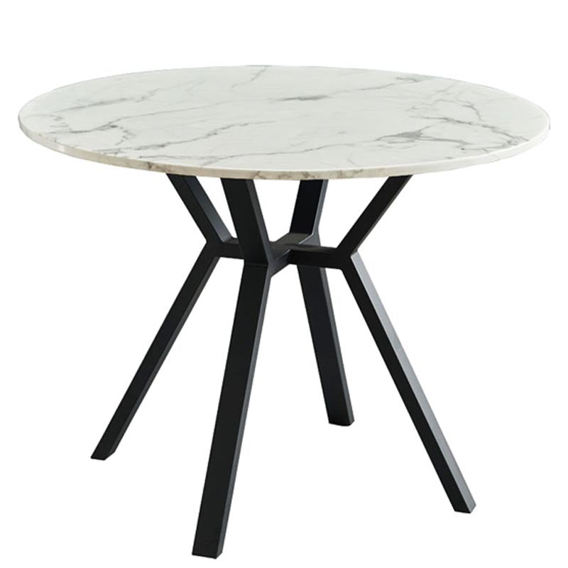 White Stone Top Table Modern Round Black Steel Base Dining Table