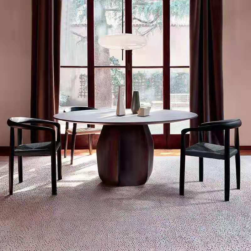 Round Standard Height Dining Table Modern Solid Wood Pedestal Dining Table