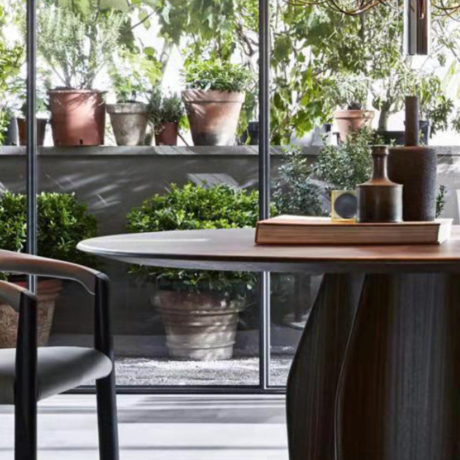 Round Standard Height Dining Table Modern Solid Wood Pedestal Dining Table