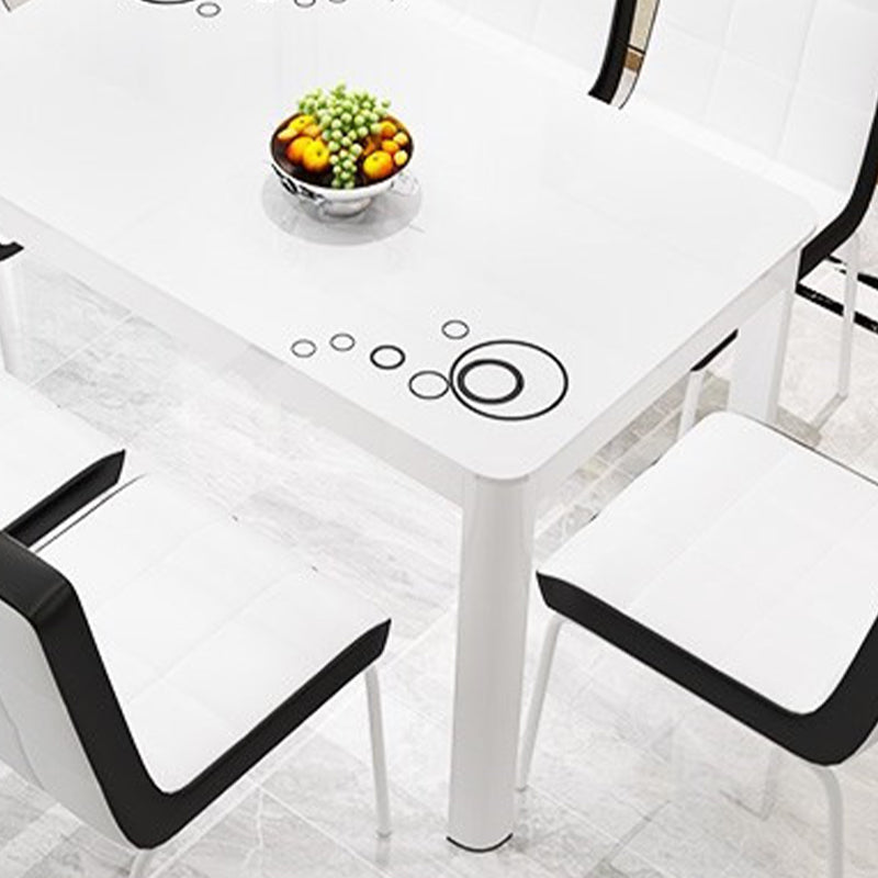 Rectangle Dining Table Modern White and Black in Glass Table for Kitchen