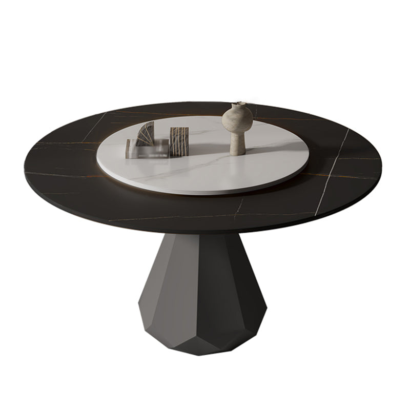 Modern Black Stone Dinner Table Kitchen Home Round Pedestal Dining Table