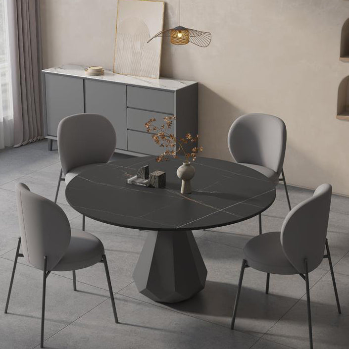 Modern Black Stone Dinner Table Kitchen Home Round Pedestal Dining Table