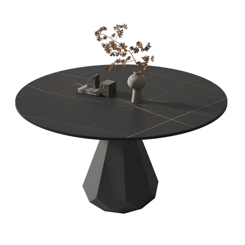 Modern Black Stone Dinner Table Kitchen Home Round Pedestal Dining Table