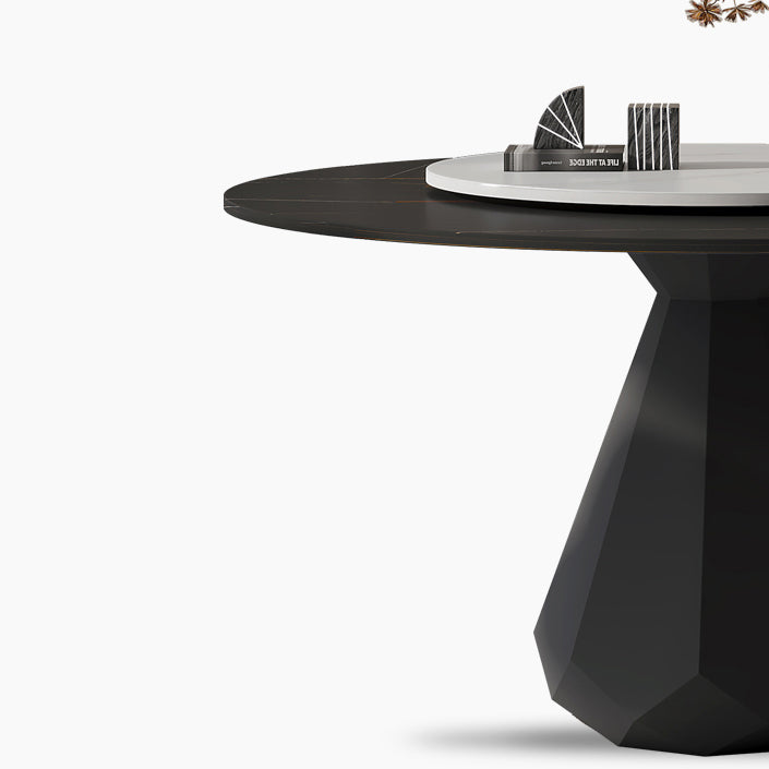 Modern Black Stone Dinner Table Kitchen Home Round Pedestal Dining Table