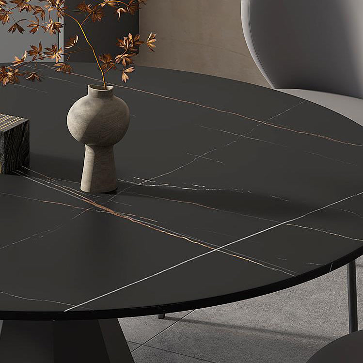 Modern Black Stone Dinner Table Kitchen Home Round Pedestal Dining Table