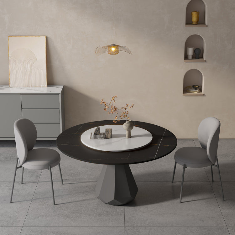 Modern Black Stone Dinner Table Kitchen Home Round Pedestal Dining Table