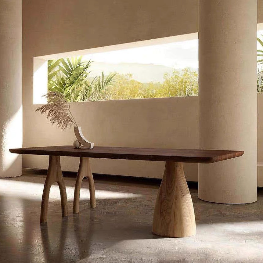 Solid Wood Dining Table Contemporary Style Brown Rectangle Table for Home Kitchen