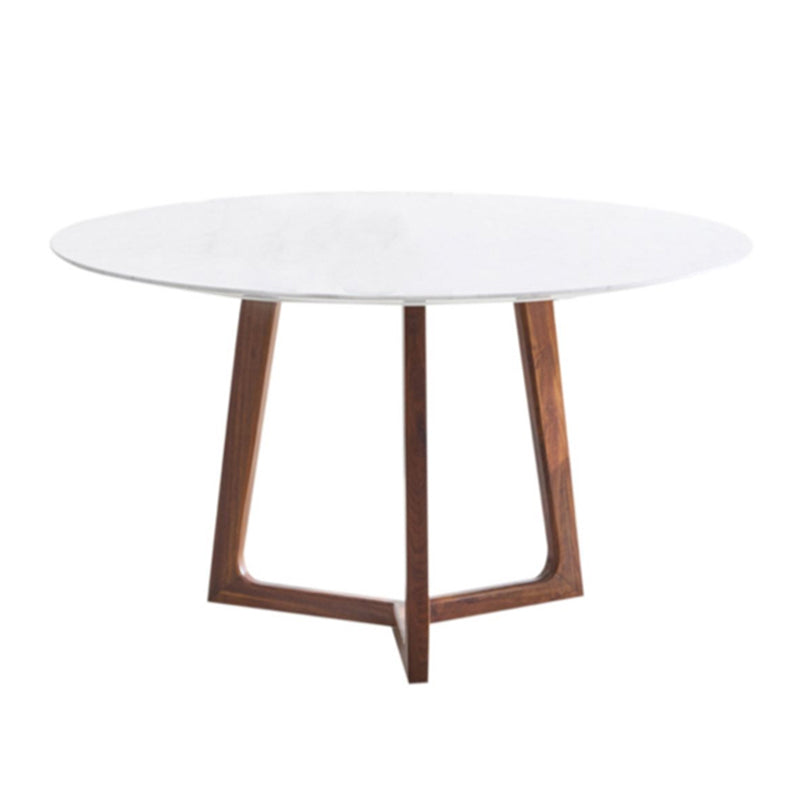 Solid Wood Sled Base Table Modern Round Dining Site Table with Stone Top