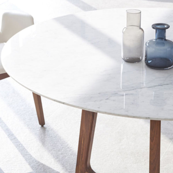 Solid Wood Sled Base Table Modern Round Dining Site Table with Stone Top