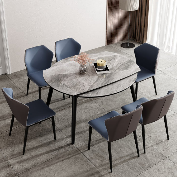 Modern Wood Base Dining Table Round Extendable 4 Legs Dining Table