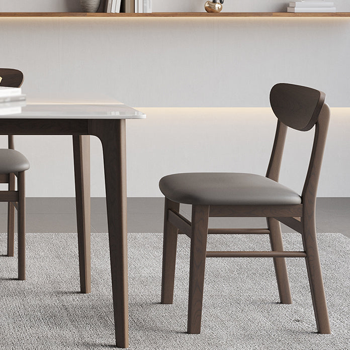 4 Legs Wood Dining Table Mid-century Modern Style Rectangle White Stone Top Dining Table