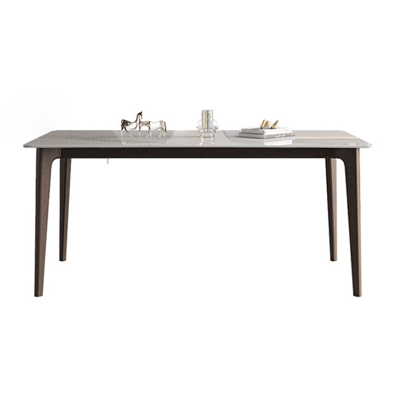 4 Legs Wood Dining Table Mid-century Modern Style Rectangle White Stone Top Dining Table