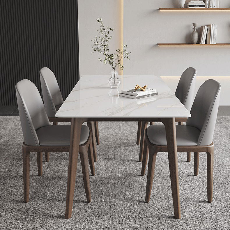 4 Legs Wood Dining Table Mid-century Modern Style Rectangle White Stone Top Dining Table