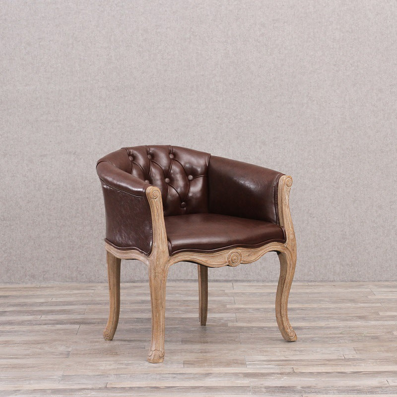 Farmhouse Balcony Upholstered Arm Chair Matte Finish Solid Back Dining Chair