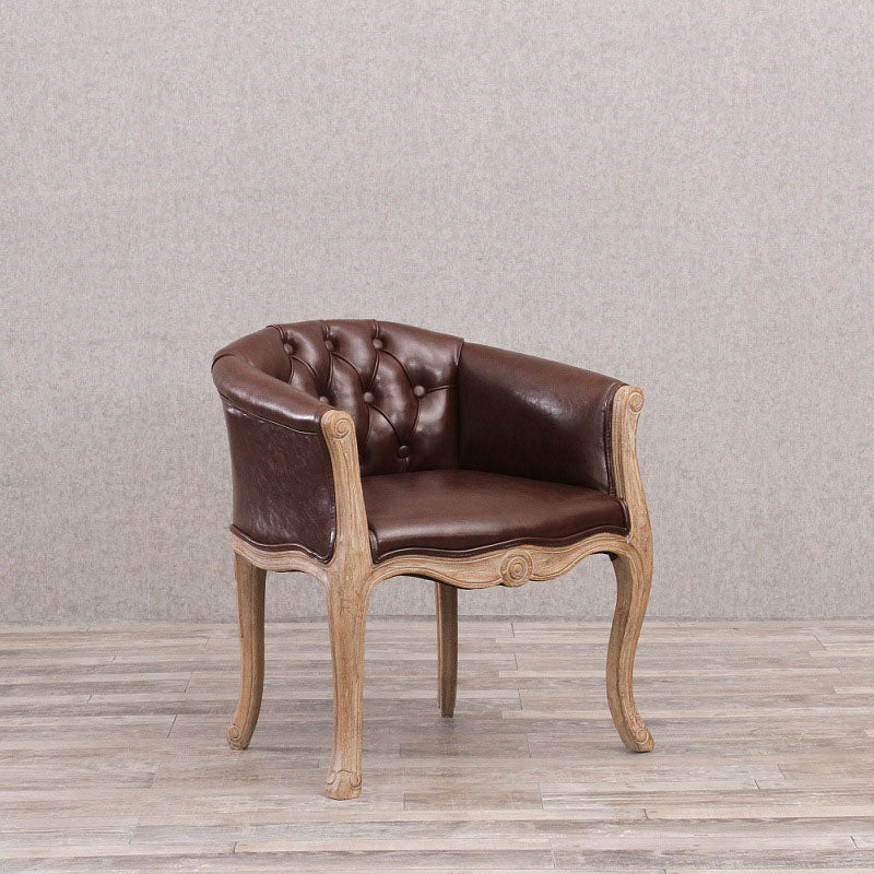 Farmhouse Balcony Upholstered Arm Chair Matte Finish Solid Back Dining Chair