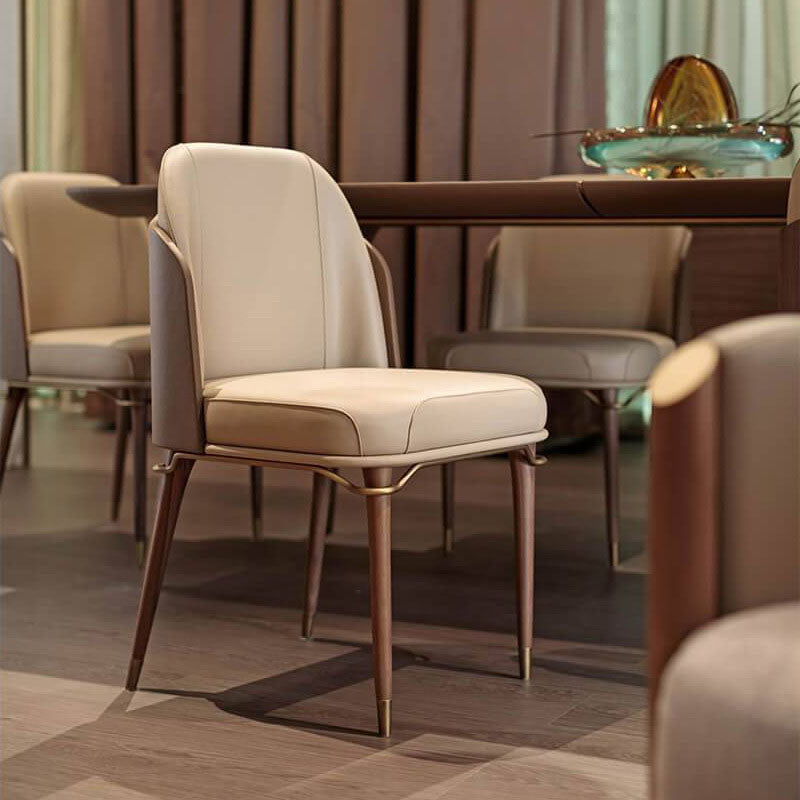 Scandinavian Style Leather Dining Chair for Home Armless Solid Back Chair