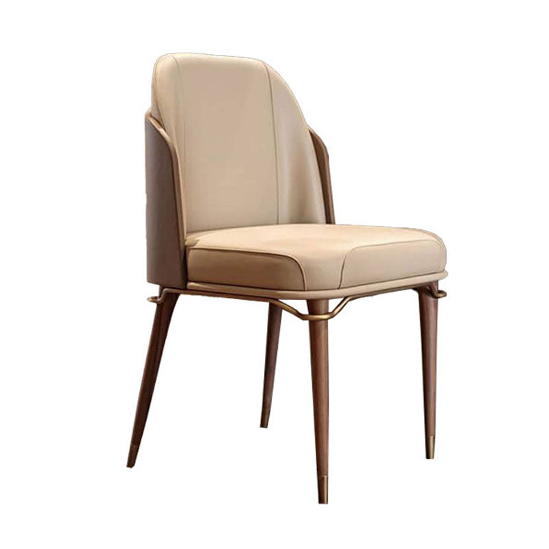 Scandinavian Style Leather Dining Chair for Home Armless Solid Back Chair
