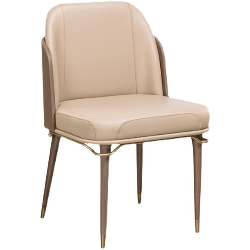 Scandinavian Style Leather Dining Chair for Home Armless Solid Back Chair