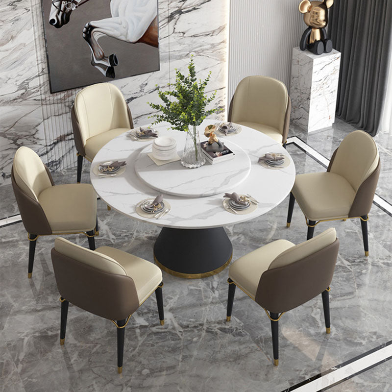 Scandinavian Style Leather Dining Chair for Home Armless Solid Back Chair