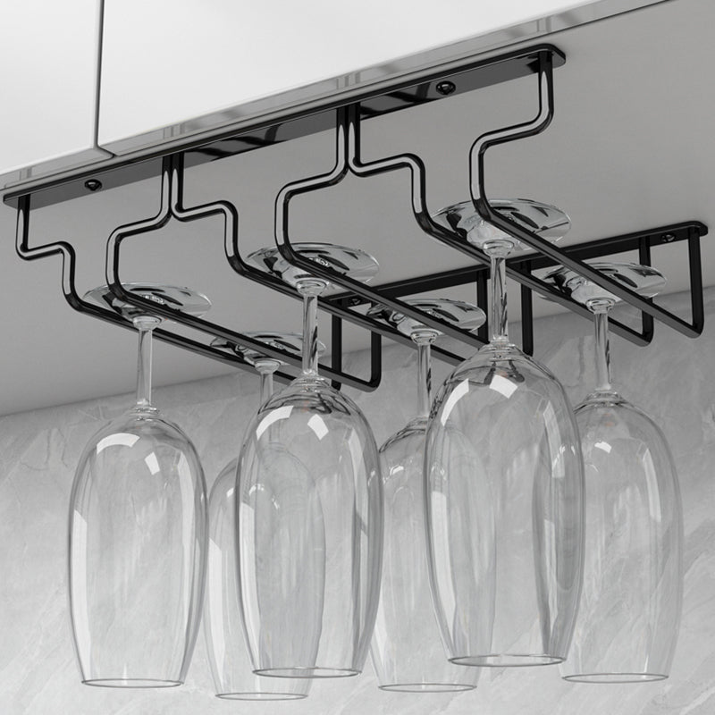 Contemporary Metal Wine Glass Rack Hanging Glass & Stemware Holder in Black