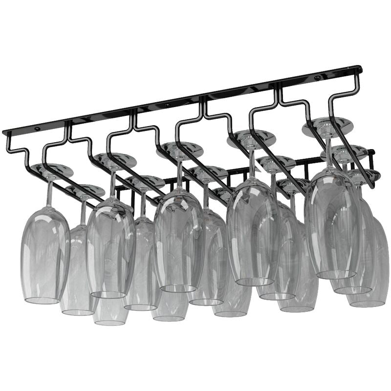 Contemporary Metal Wine Glass Rack Hanging Glass & Stemware Holder in Black