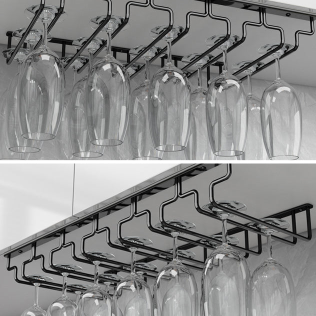 Contemporary Metal Wine Glass Rack Hanging Glass & Stemware Holder in Black
